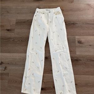 Abercrombie & Fitch Cream Embroidered Straight Leg Jeans